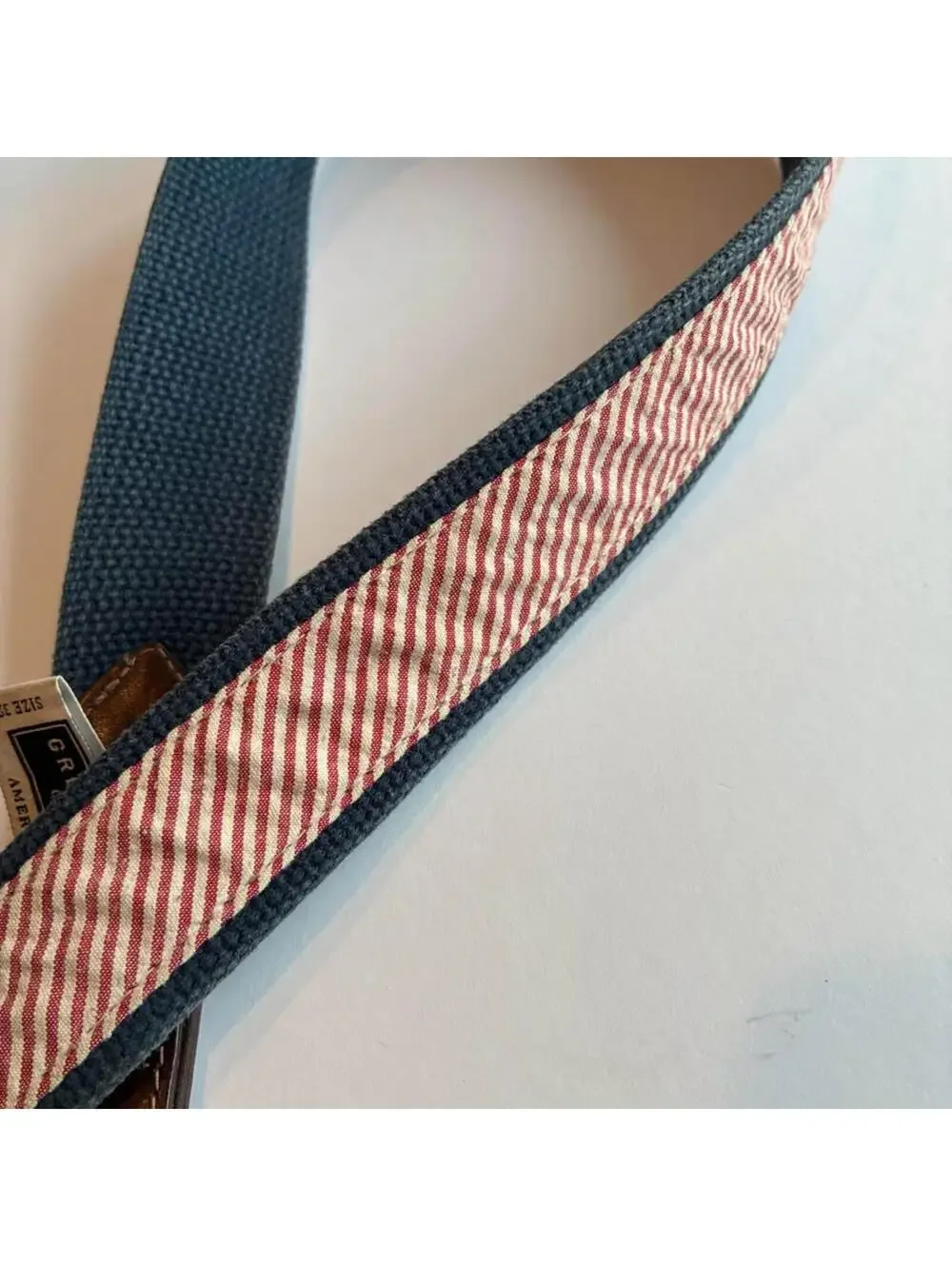 Great Lakes Collection American Made Canvas Leather Belt Size 32 Brass Buckle